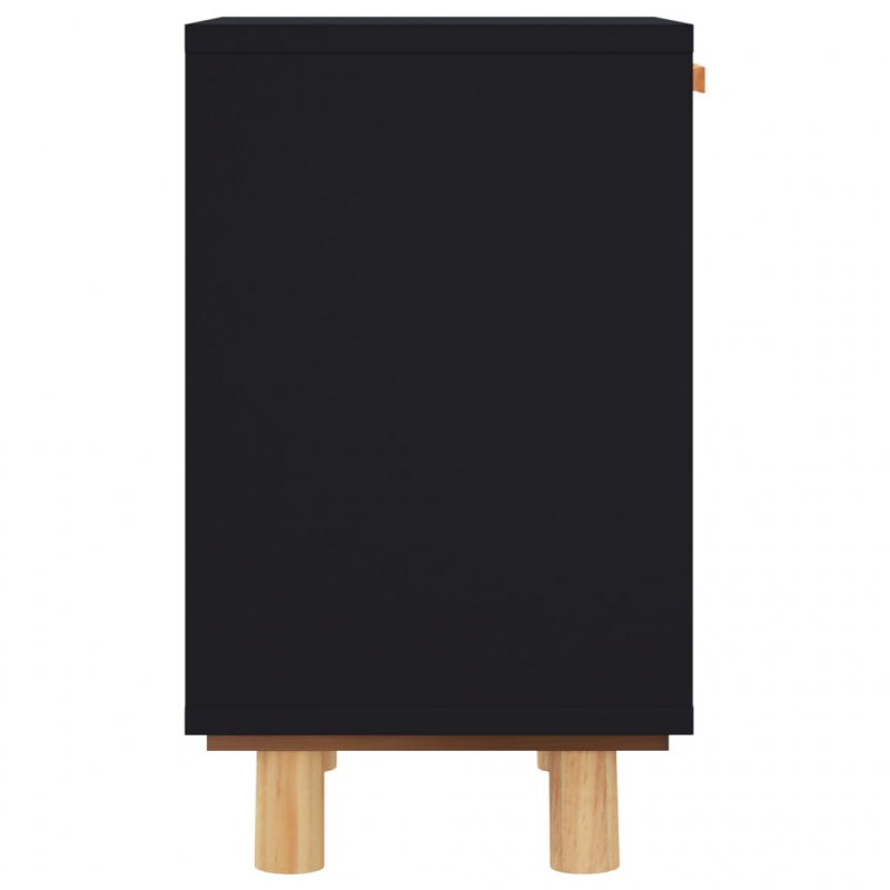 Nachttische 2 Stk. Schwarz Massivholz Kiefer und Natur-Rattan