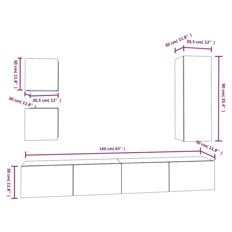 5-tlg. TV-Schrank-Set Schwarz Holzwerkstoff