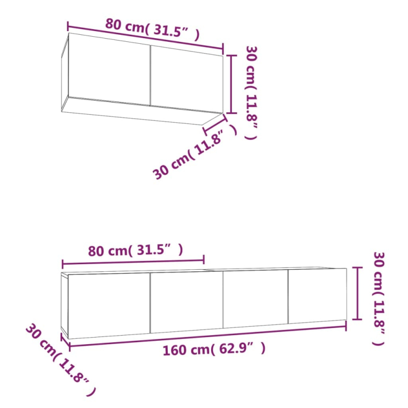 3-tlg. TV-Schrank-Set Schwarz Holzwerkstoff