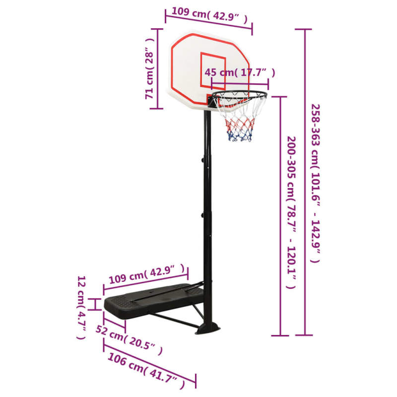 Basketballständer Weiß 258-363 cm Polyethylen