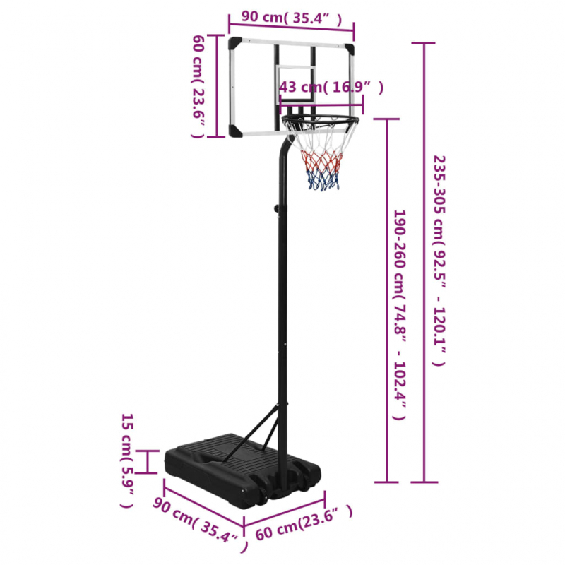 Basketballständer Transparent 235-305 cm Polycarbonat