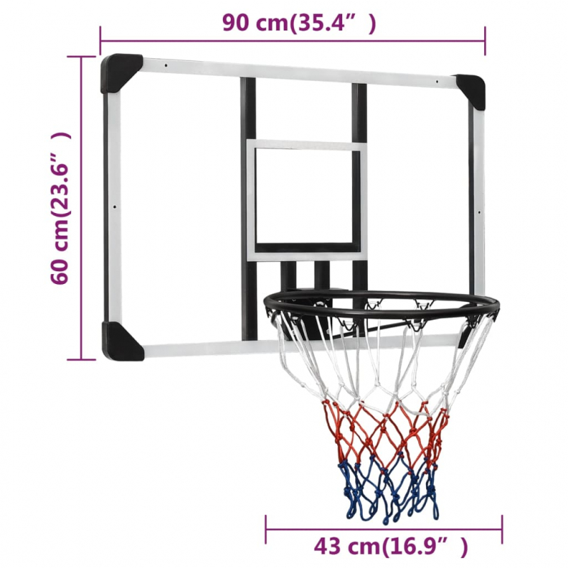 Basketballkorb Transparent 90x60x2,5 cm Polycarbonat