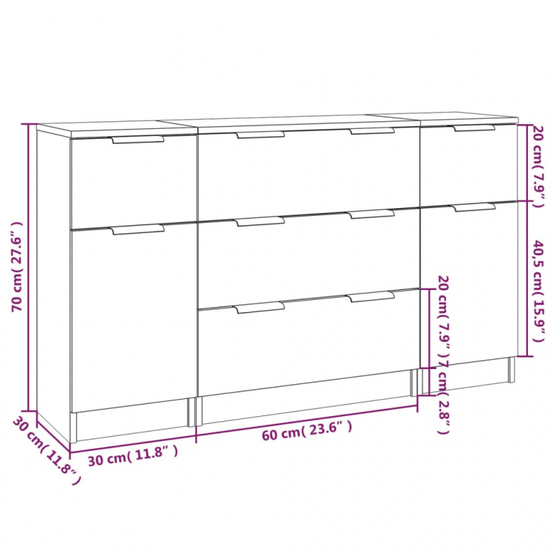 3-tlg. Sideboard-Set Braun Eichen-Optik Holzwerkstoff