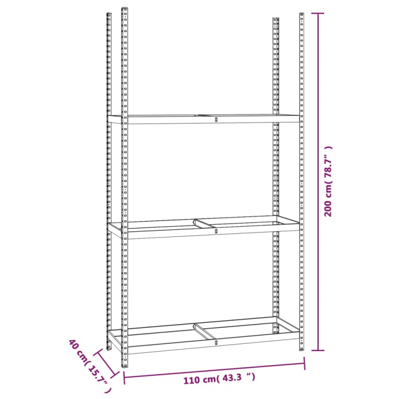 Reifenregale mit 3 Böden 2 Stk. Silbern 110x40x200 cm Stahl