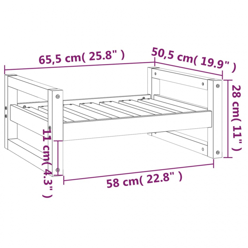 Hundebett Grau 65,5x50,5x28 cm Massivholz Kiefer