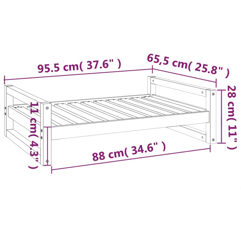 Hundebett Grau 95,5x65,5x28 cm Massivholz Kiefer