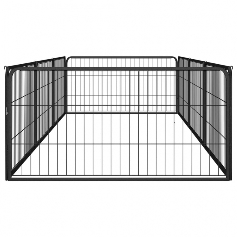 8-tlg. Hundelaufstall Schwarz 100x50 cm Stahl Pulverbeschichtet