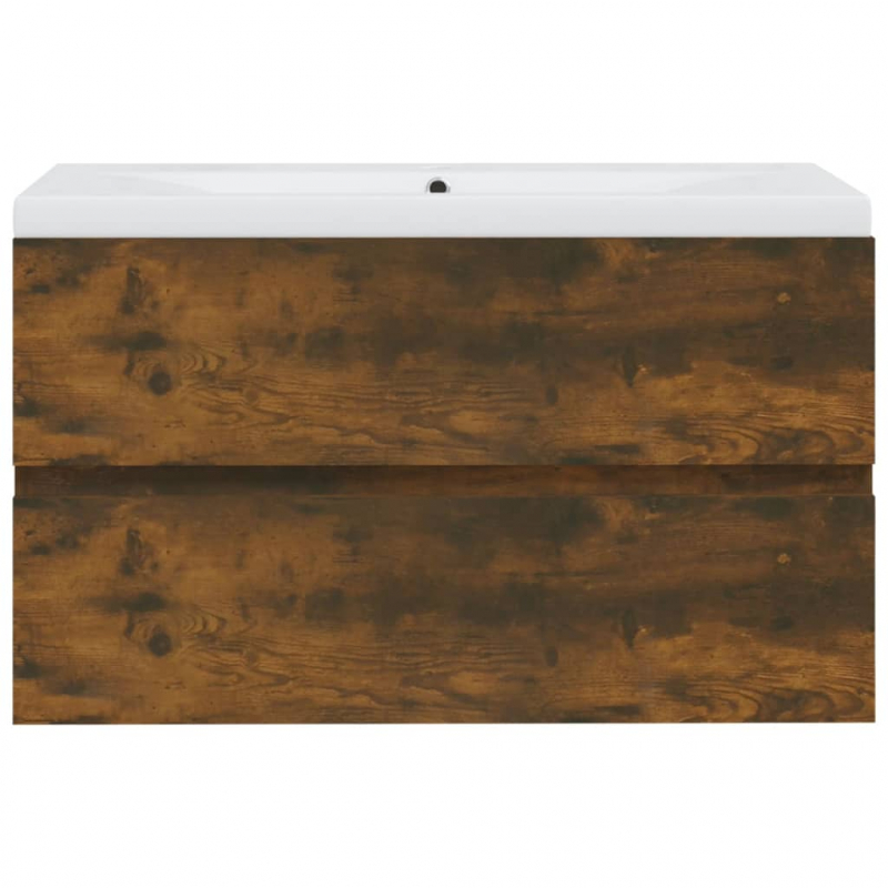 Waschbeckenschrank mit Einbaubecken Räuchereiche Holzwerkstoff