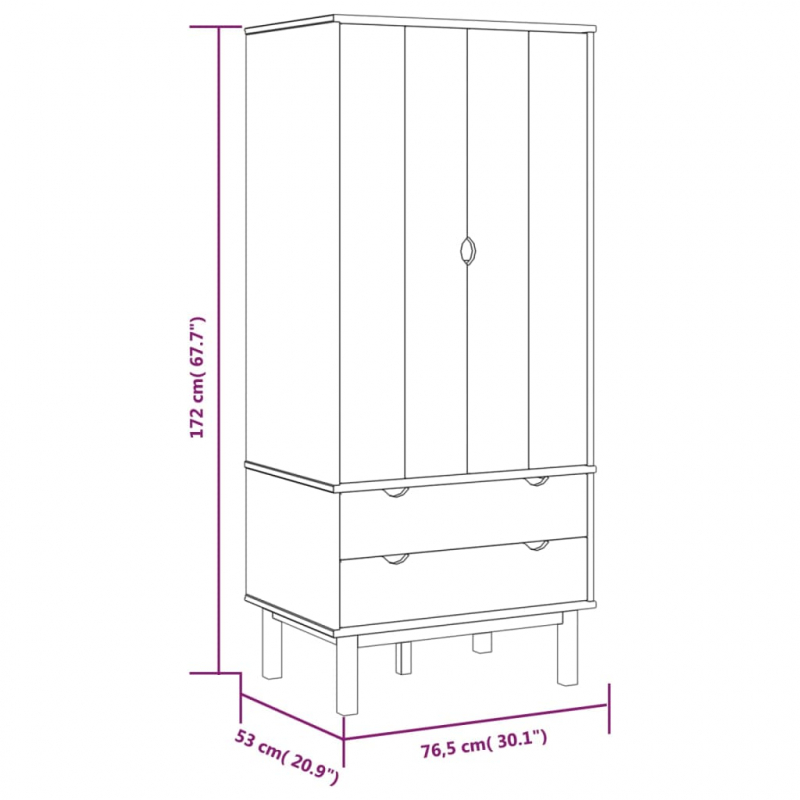 Kleiderschrank OTTA Braun&Grau 76,5x53x172 cm Massivholz Kiefer