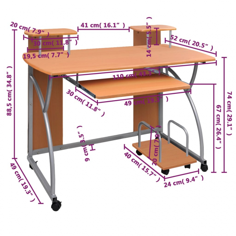 Computertisch Braun 110x52x88,5 cm Holzwerkstoff