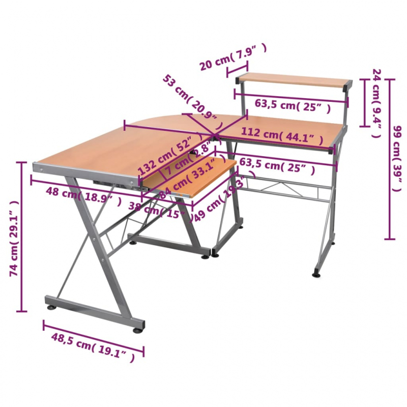 Eck-Computertisch Braun 132x112x99 cm Holzwerkstoff