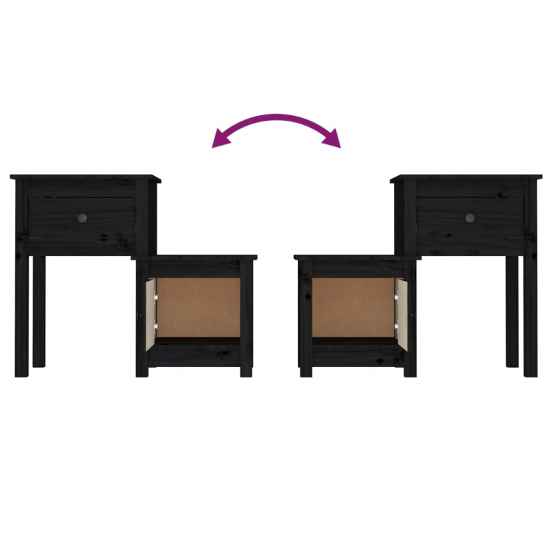 Nachttisch Schwarz 79,5x38x65,5 cm Massivholz Kiefer