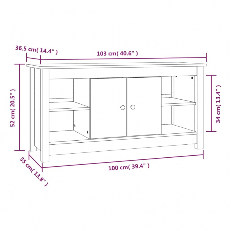 TV-Schrank 103x36,5x52 cm Massivholz Kiefer