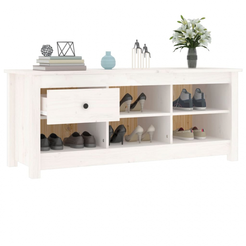 Schuhschrank Weiß 110x38x45,5 cm Massivholz Kiefer