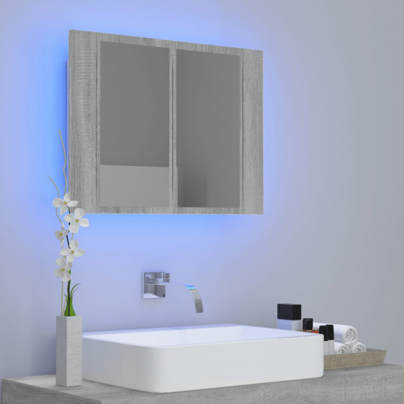 LED-Spiegelschrank Grau Sonoma 60x12x45 cm Holzwerkstoff