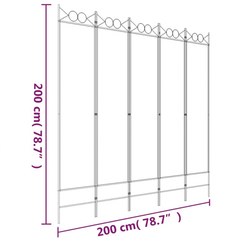 5-tlg. Paravent Schwarz 200x200 cm Stoff