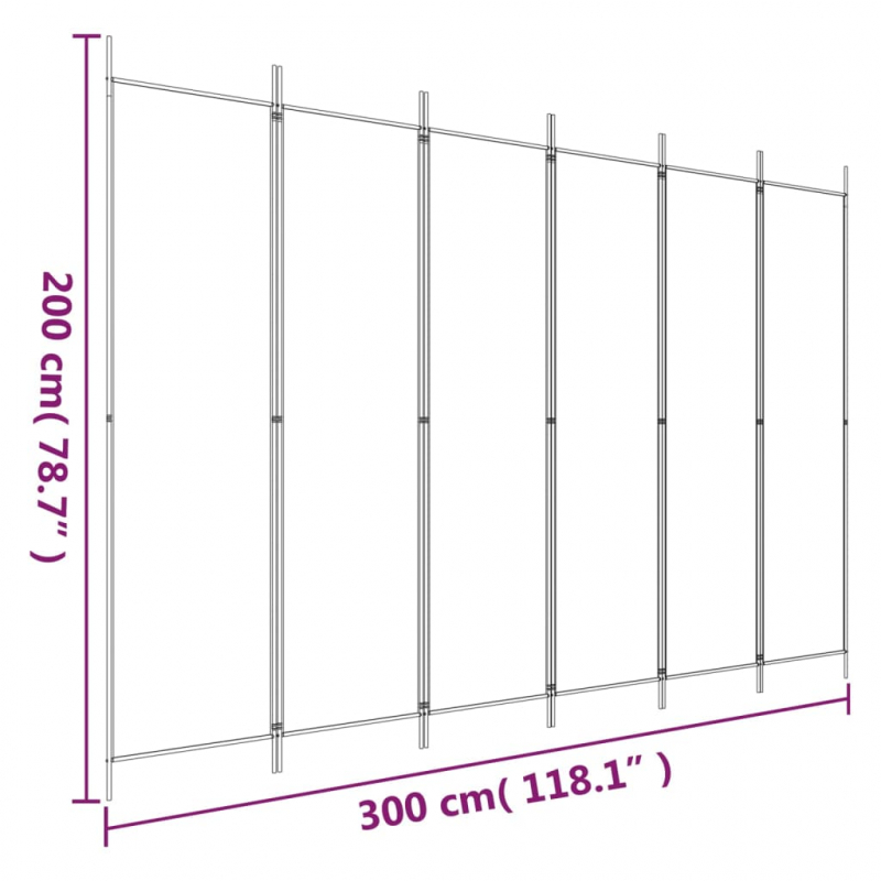 6-tlg. Paravent Weiß 300x200 cm Stoff