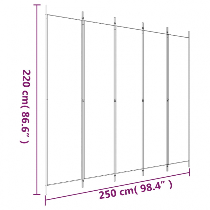 5-tlg. Paravent Weiß 250x220 cm Stoff