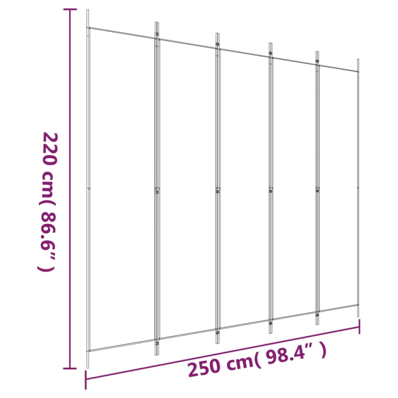 5-tlg. Paravent Anthrazit 250x220 cm Stoff