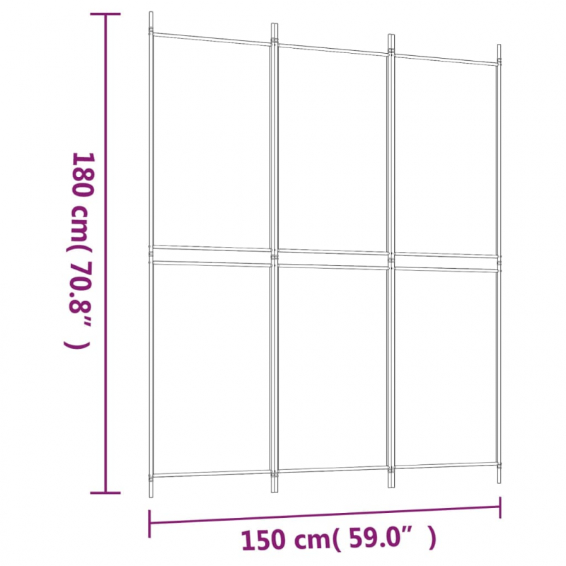 3-tlg. Paravent Weiß 150x180 cm Stoff