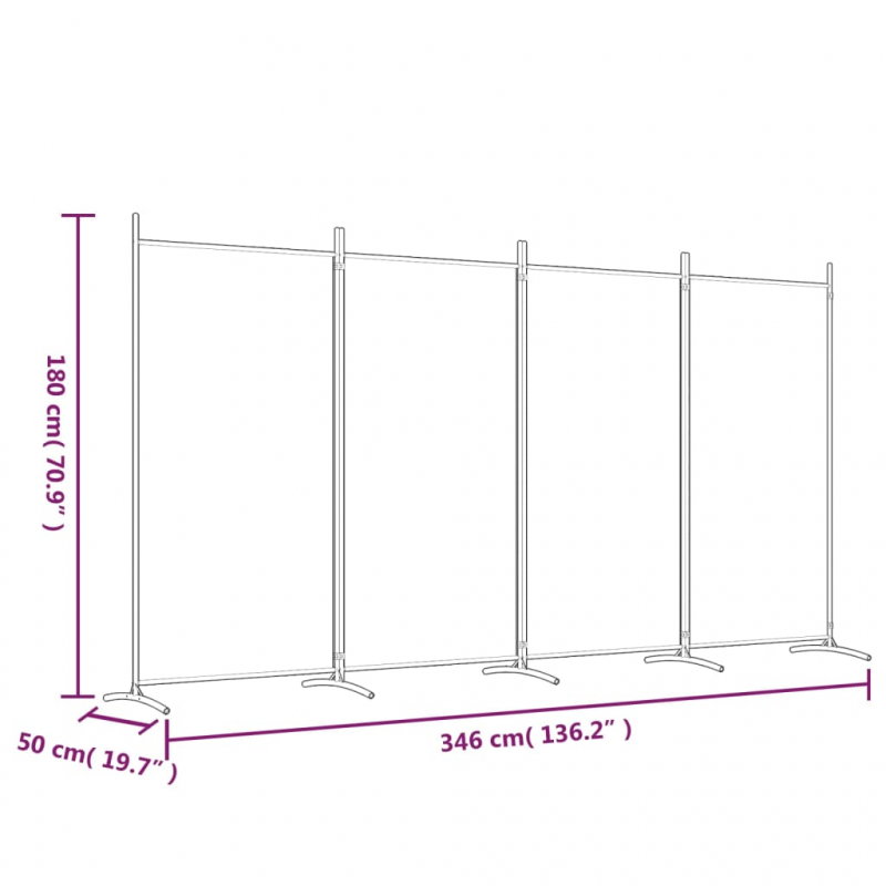 4-tlg. Paravent Braun 346x180 cm Stoff