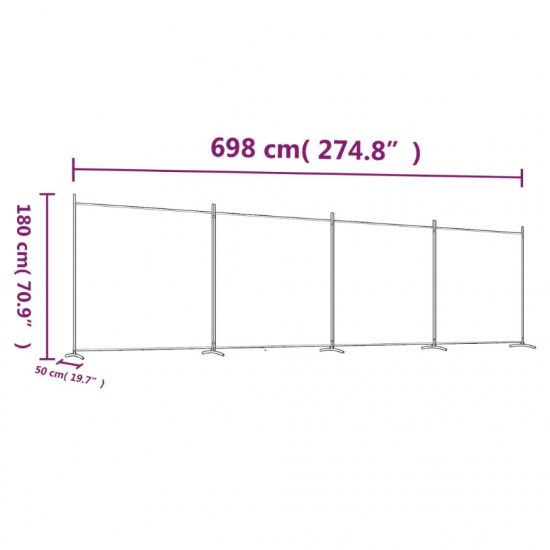 4-tlg. Paravent Braun 698x180 cm Stoff