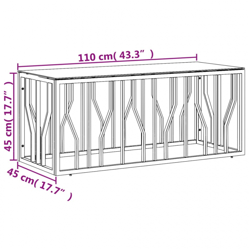 Couchtisch 110x45x45 cm Edelstahl und Glas