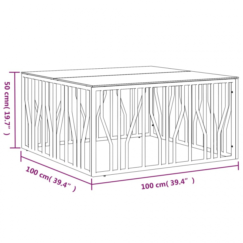 Couchtisch 100x100x50 cm Edelstahl und Glas