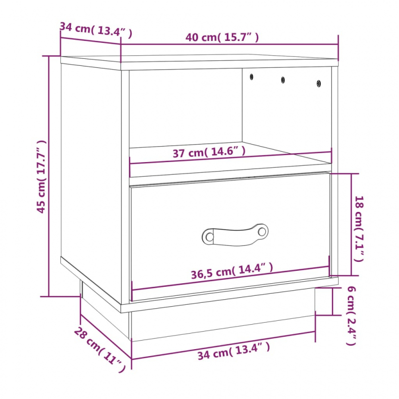 Nachttische 2 Stk. Grau 40x34x45 cm Massivholz Kiefer