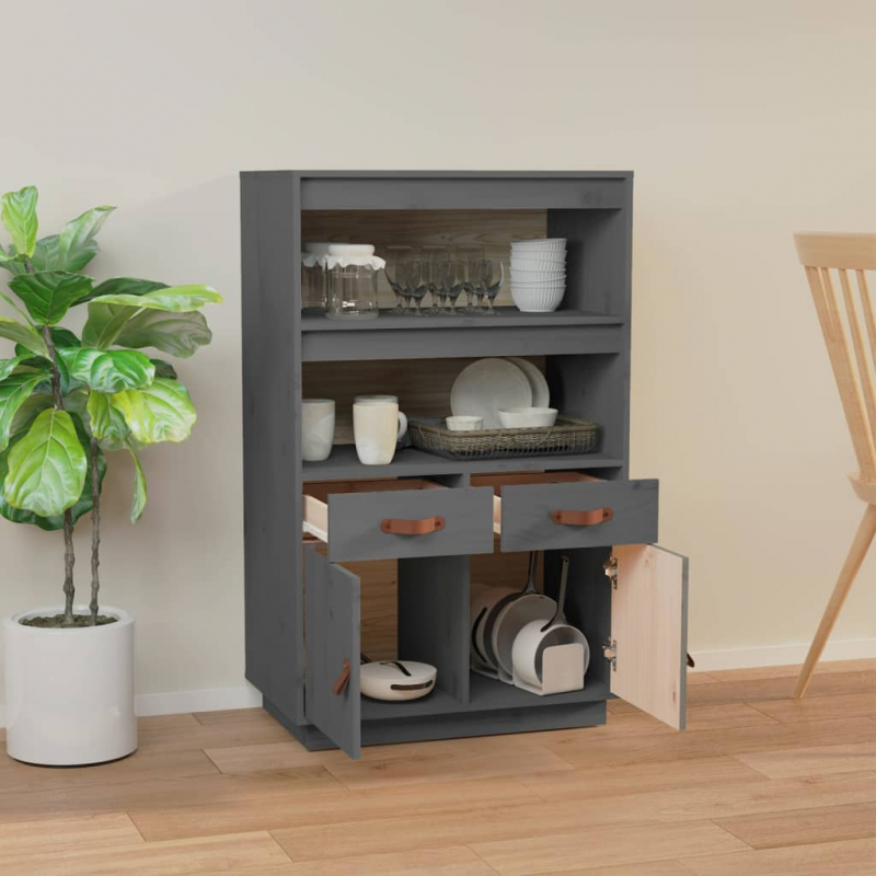 Highboard Grau 67x40x108,5 cm Massivholz Kiefer