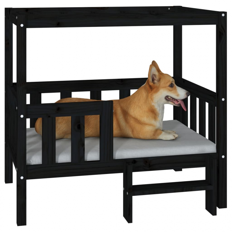 Hundebett Schwarz 95,5x73,5x90 cm Massivholz Kiefer