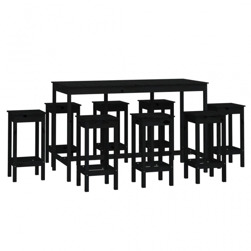 9-tlg. Bar-Set Schwarz Massivholz Kiefer