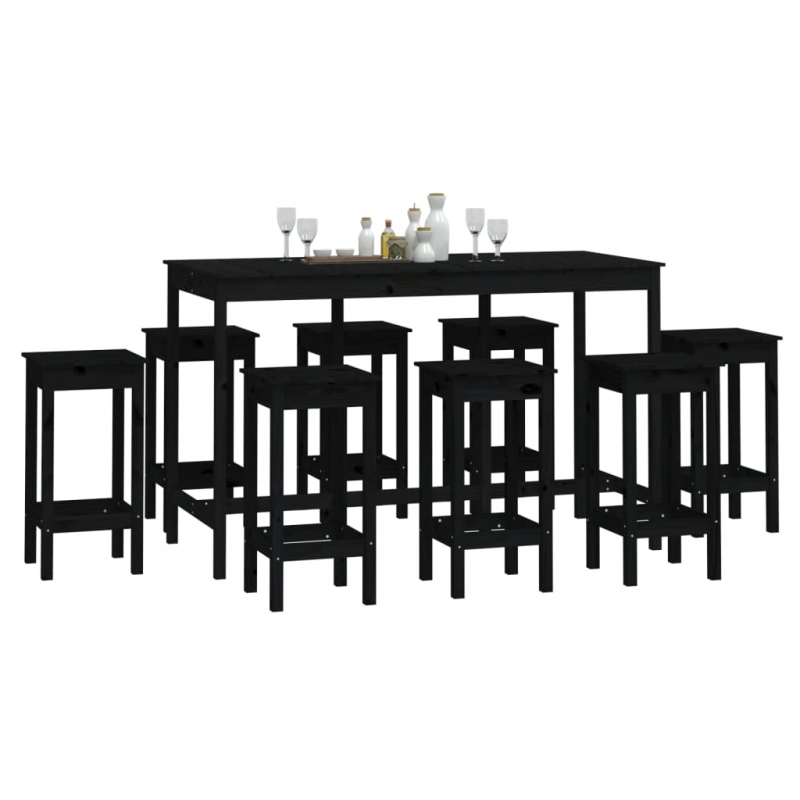 9-tlg. Bar-Set Schwarz Massivholz Kiefer