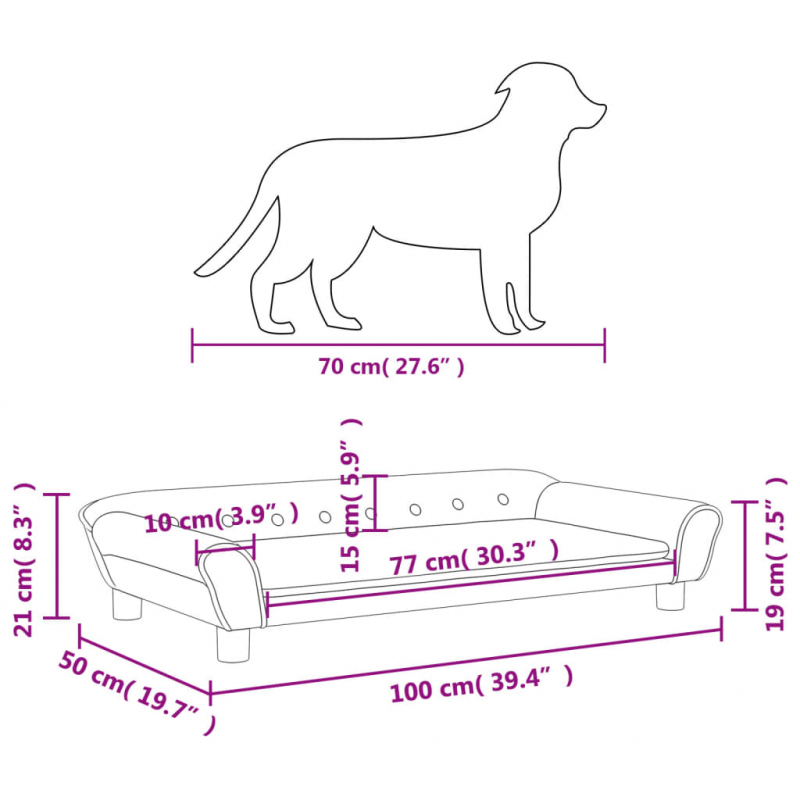 Hundebett Dunkelgrau 100x50x21 cm Samt