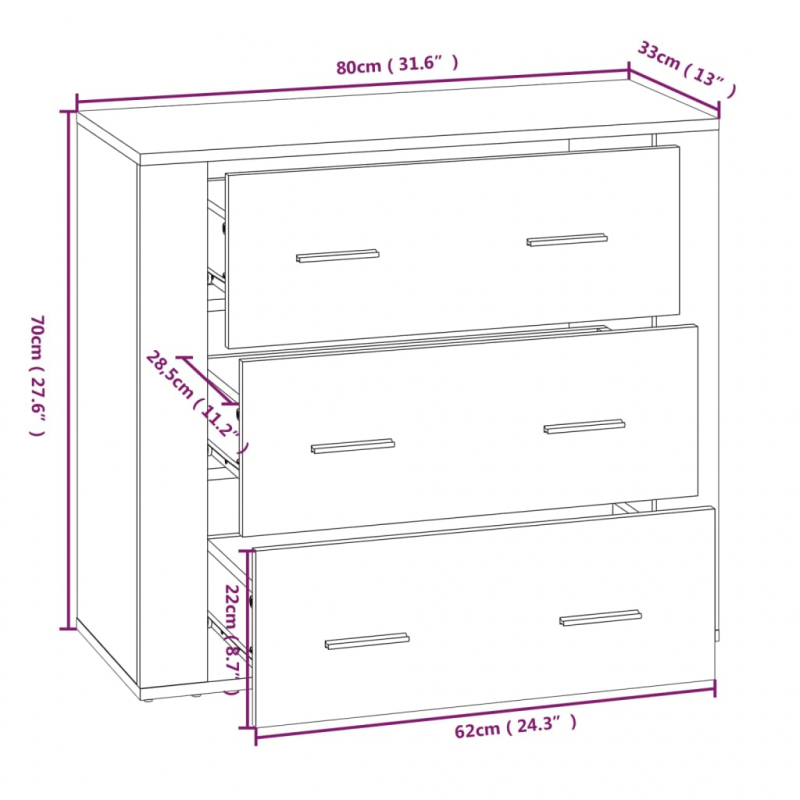 Sideboard Betongrau 80x33x70 cm Holzwerkstoff