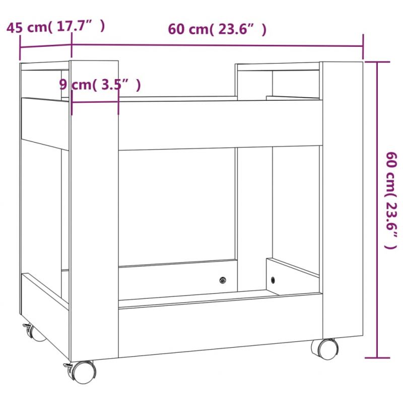 Bürowagen Braun Eichen-Optik 60x45x60 cm Holzwerkstoff