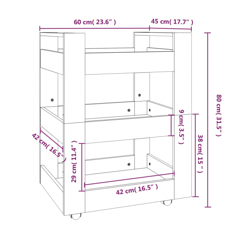 Küchenwagen Braun Eichen-Optik 60x45x80 cm Holzwerkstoff