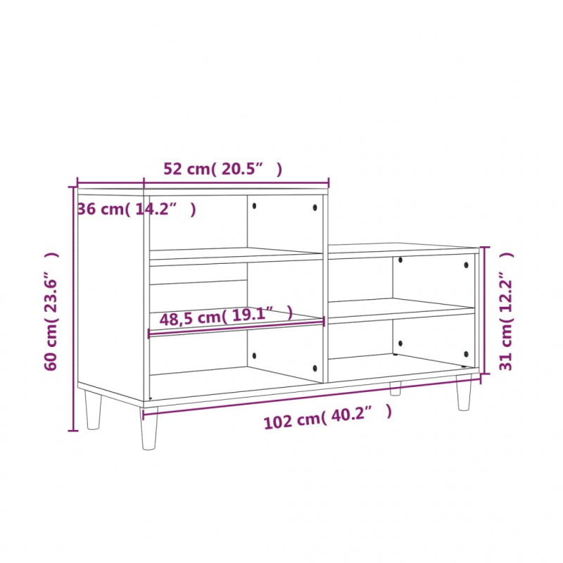 Schuhregal Grau Sonoma 102x36x60 cm Holzwerkstoff