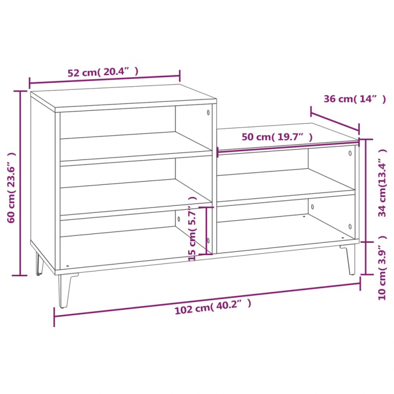 Schuhregal Hochglanz-Weiß 102x36x60 cm Holzwerkstoff