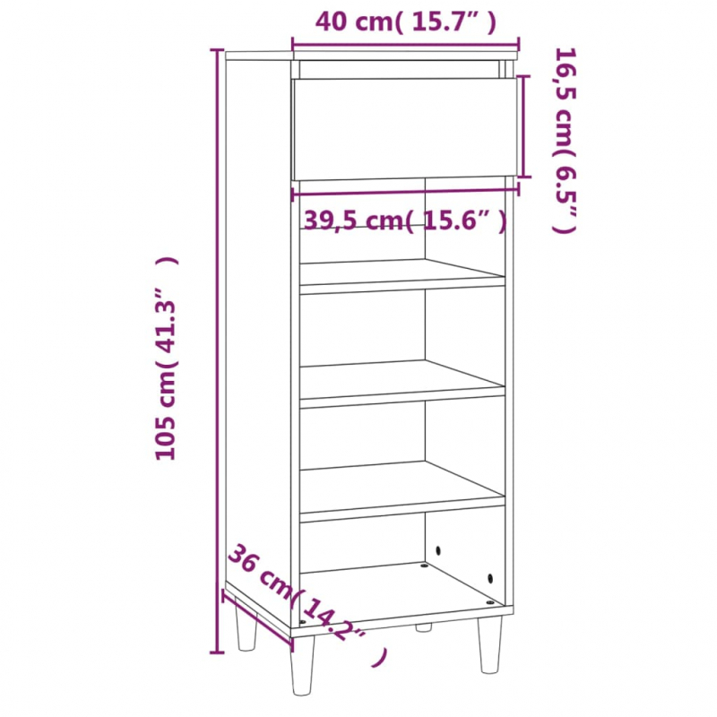 Schuhschrank Grau Sonoma 40x36x105 cm Holzwerkstoff