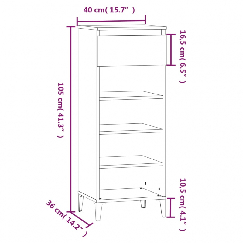 Schuhregal Braun Eichen-Optik 40x36x105 cm Holzwerkstoff