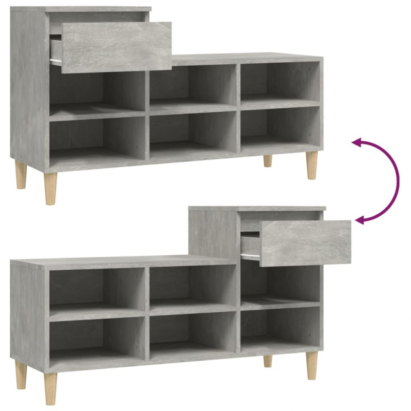 Schuhregal Betongrau 102x36x60 cm Holzwerkstoff