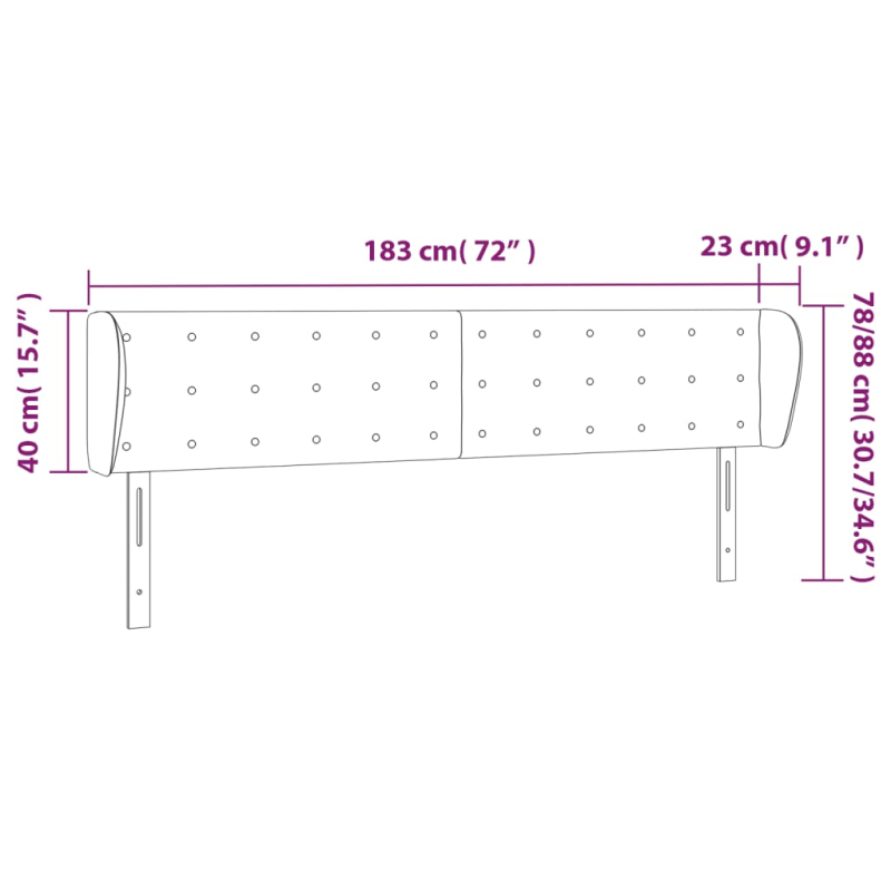 Kopfteil mit Ohren Grau 183x23x78/88 cm Kunstleder