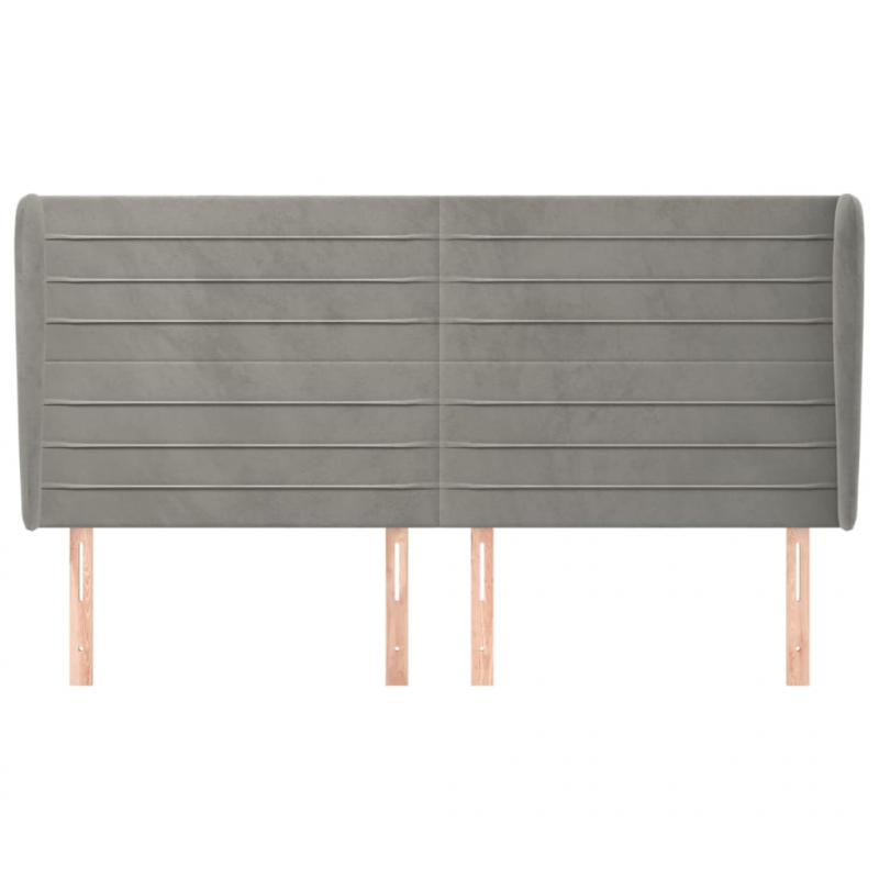 Kopfteil mit Ohren Hellgrau 203x23x118/128 cm Samt