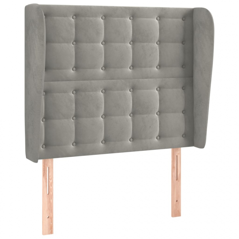Kopfteil mit Ohren Hellgrau 103x23x118/128 cm Samt