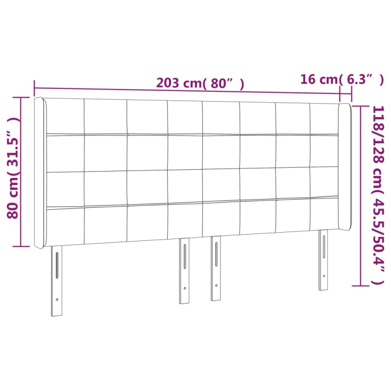 Kopfteil mit Ohren Schwarz 203x16x118/128 cm Samt