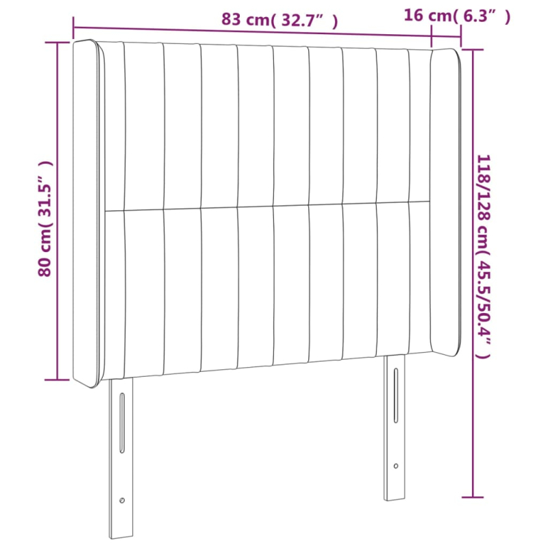 Kopfteil mit Ohren Schwarz 83x16x118/128 cm Samt