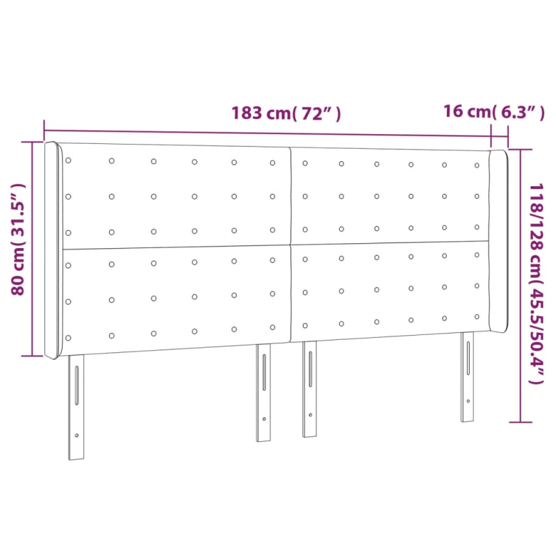 Kopfteil mit Ohren Schwarz 183x16x118/128 cm Samt