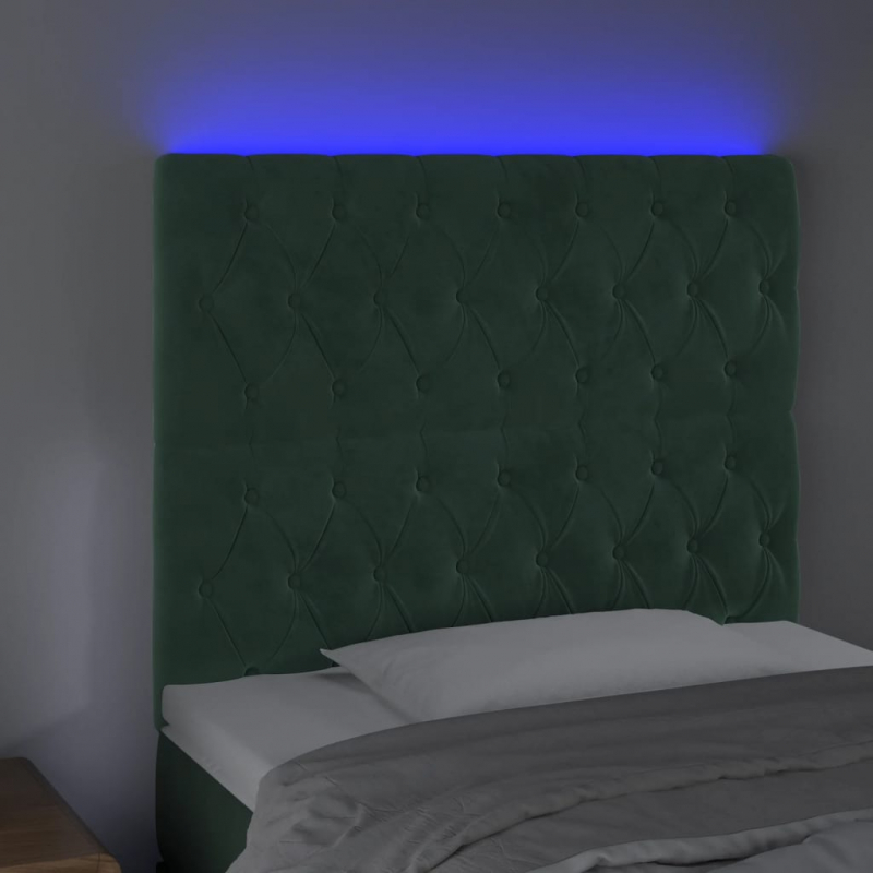 LED Kopfteil Dunkelgrün 100x7x118/128 cm Samt