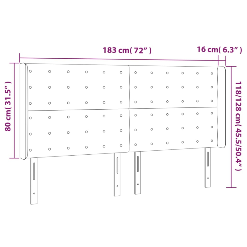 LED Kopfteil Schwarz 183x16x118/128 cm Samt